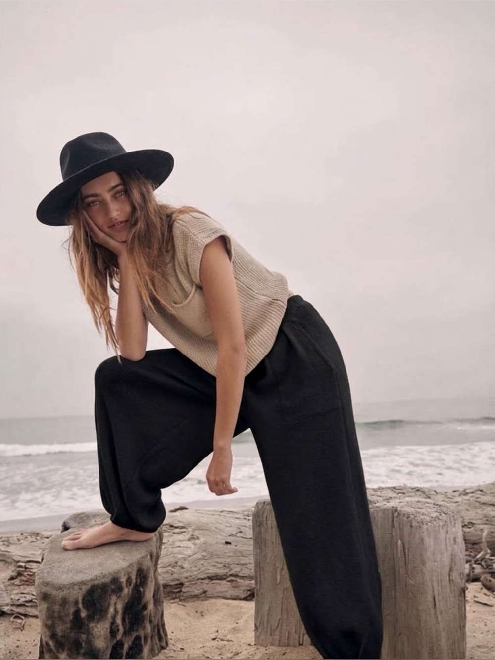 Free People Beach Freya Knit Balloon Pants Sweater Joggers Black S